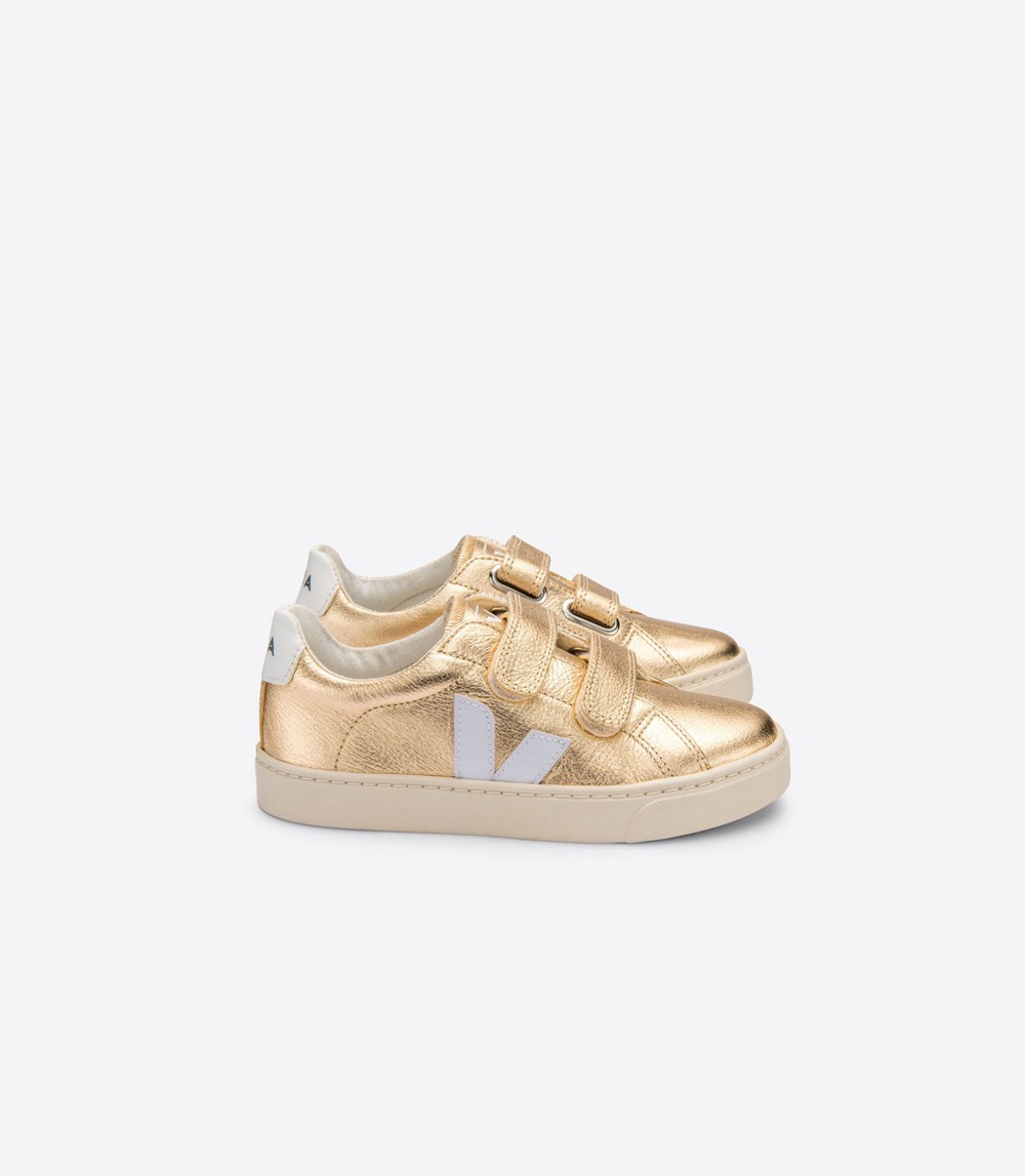 Tenis Veja Niños - Esplar Velcro Chromefree Cuero - Dorados/Blancos - 460ZBPALQ